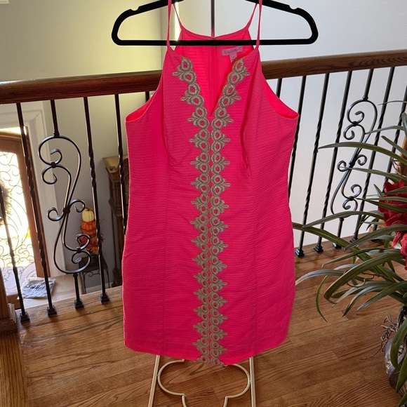 Lilly Pulitzer Dresses & Skirts - Lilly Pulitzer Neon Pink Dress with Gold Embroidery